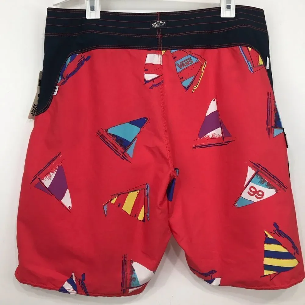 Vans The Era Classic Red Navy Blue Sailing Hidden Print Board Shorts NEW